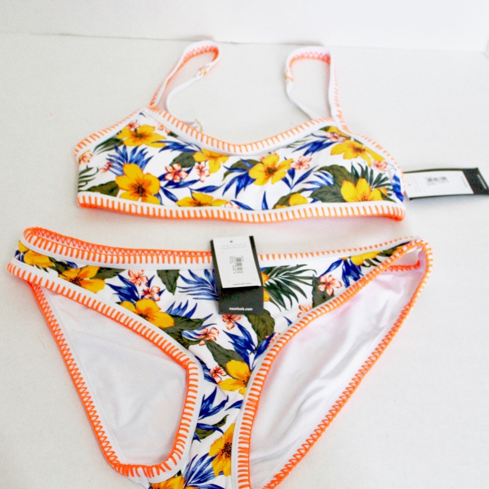 NWT New Look Tropical Neon Bikini Set Sz 4